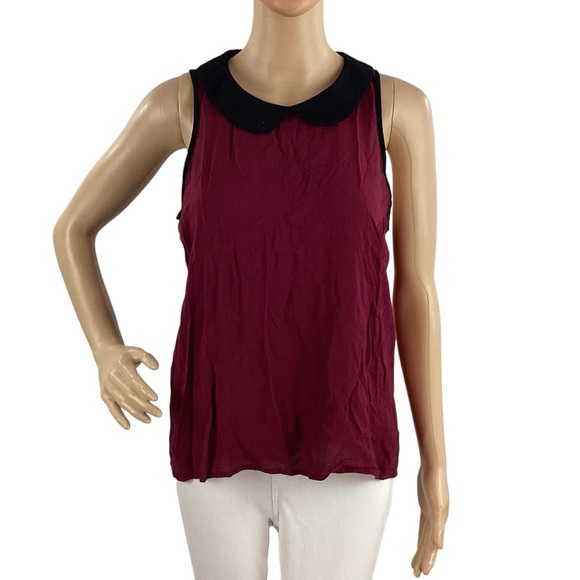 Jack by BB Dakota Burgundy Sleeveless Top with Black Collar Size M - Picture 1 of 7